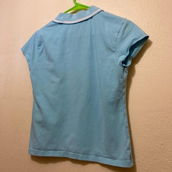 Y2K No Boundaries Light Blue Short Sleeve 1/2 Zip Polo Crop Top Shirt Size XS/S - Picture 2 of 3